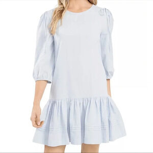 New! CeCe light blue clip dot drop waist woven dress 5909